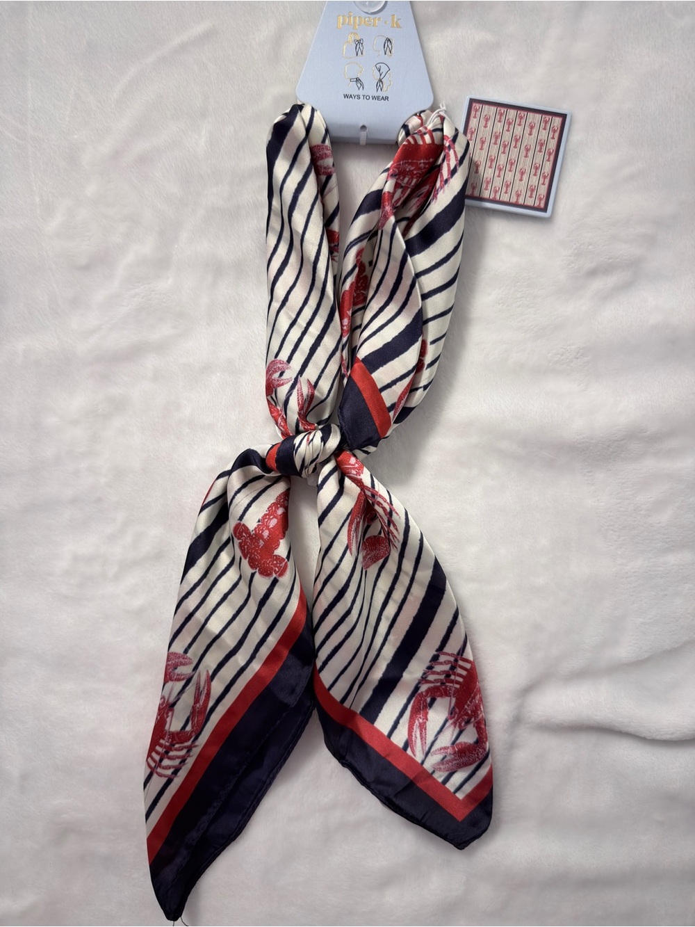 Piper K Navy, Red & Ivory Striped Floral Silk Scarf